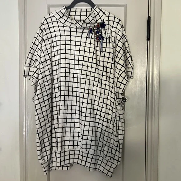 Dries Van Noten Halovara Grid Print Blouse Sweatshirt  with Rhinestone Details - Picture 2 of 15